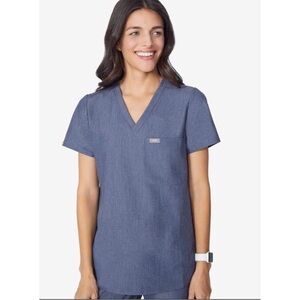Figs Heather Denim Catarina Scrub Top • 1 Pocket • M